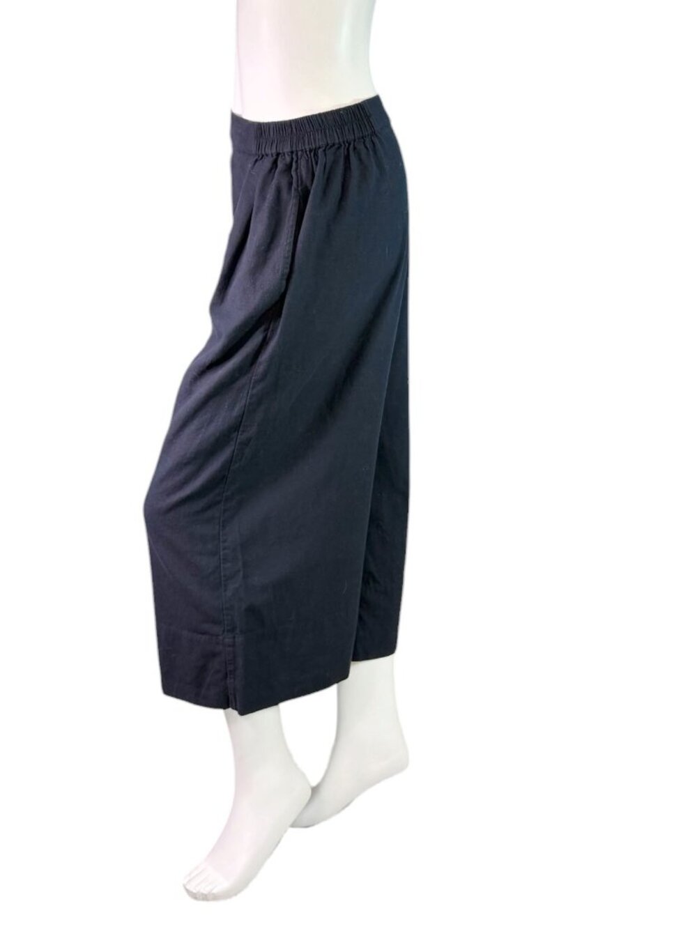MIRTH Wide Leg Cropped Pants Navy Blue Cotton Blend, Size Medium